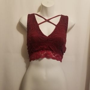 BOOHOO LACED CROSSED FRONT MARRON BRALETTE